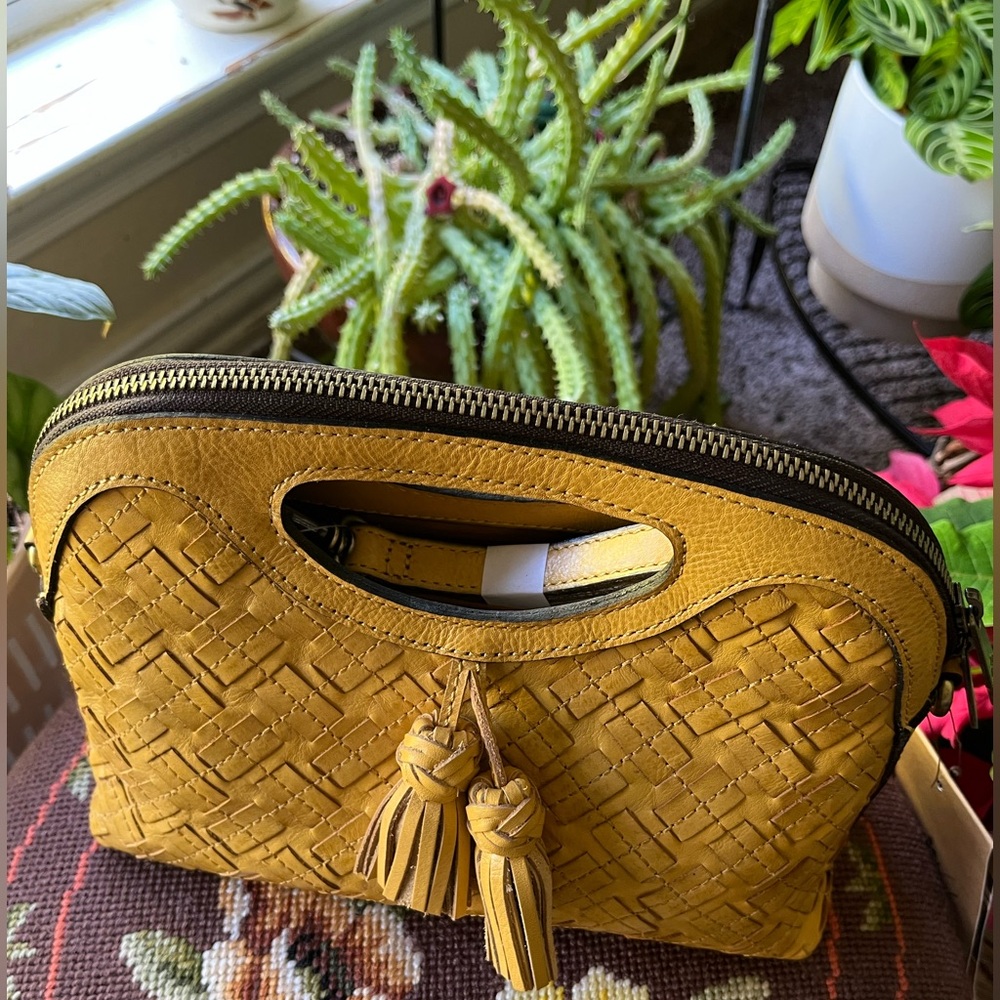 Patricia Nash Yellow Clutch with Woven Leather Design - Picture 6 of 6